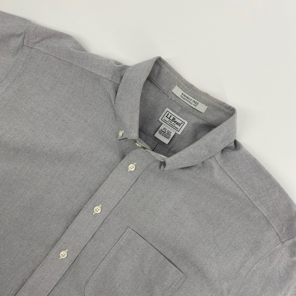 LL Bean Oxford Shirt Mens 17.5 Tall Gray Wrinkle Free Traditional Fit Business